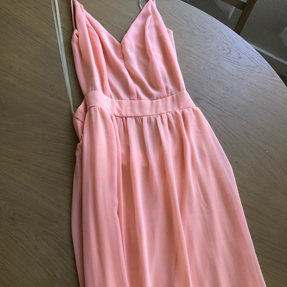 Backless pink floor length dress